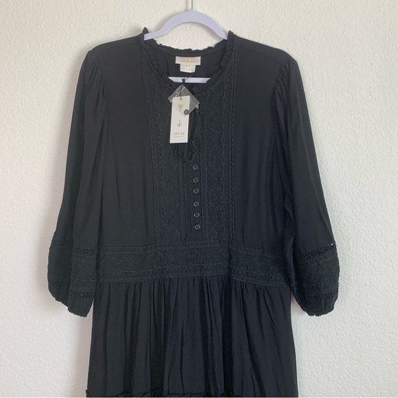 Starling Reine black embroidered bloom LS maxi dress - Picture 9 of 10